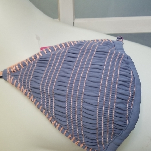 XHILARATION Bikini Top Swim Blue Whipstitched Size XS - Picture 2 of 9